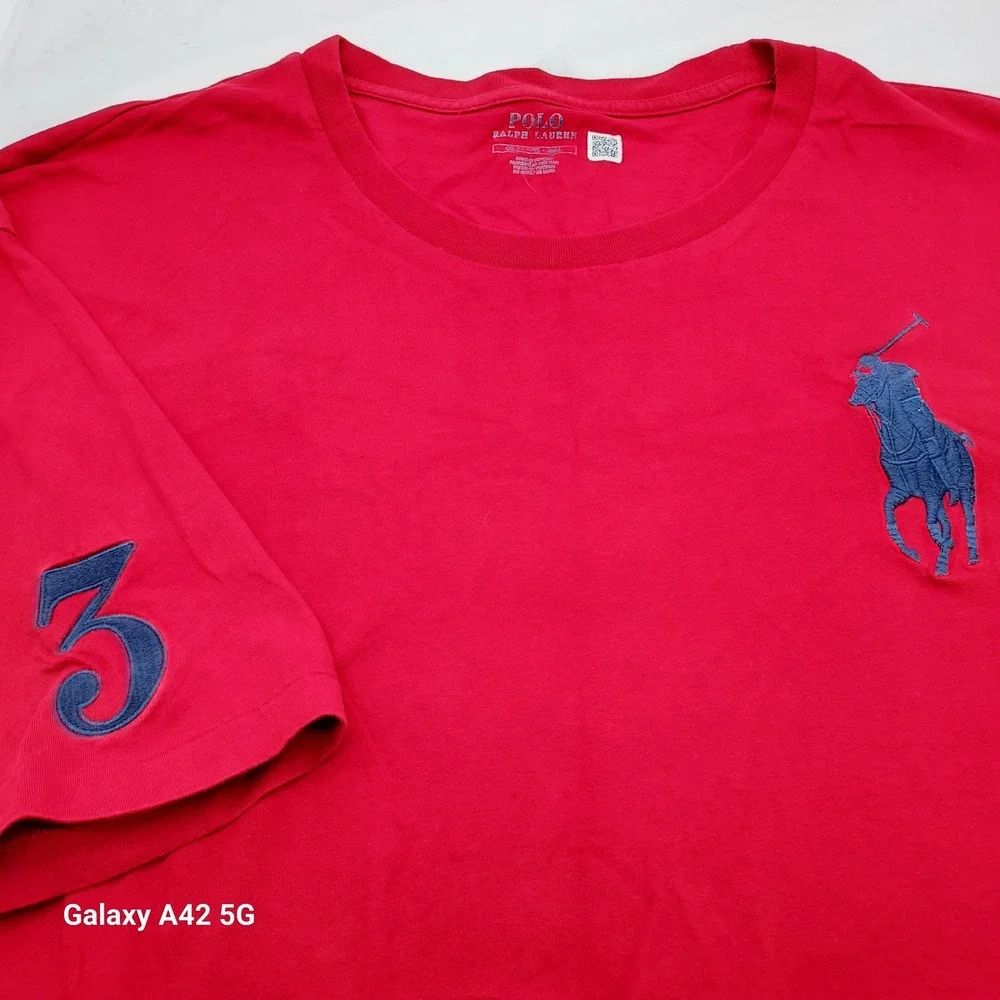 Polo Ralph Lauren Big Pony Red T-Shirt Men 4XLT Tall Big & Tall Navy Logo 3 Patc